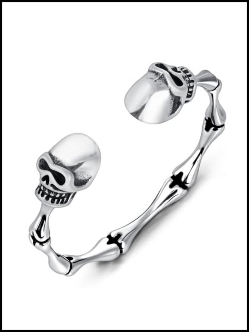 Stainless Steel Skull Bone Cuff Bracelet Adjustable Gothic Bangle